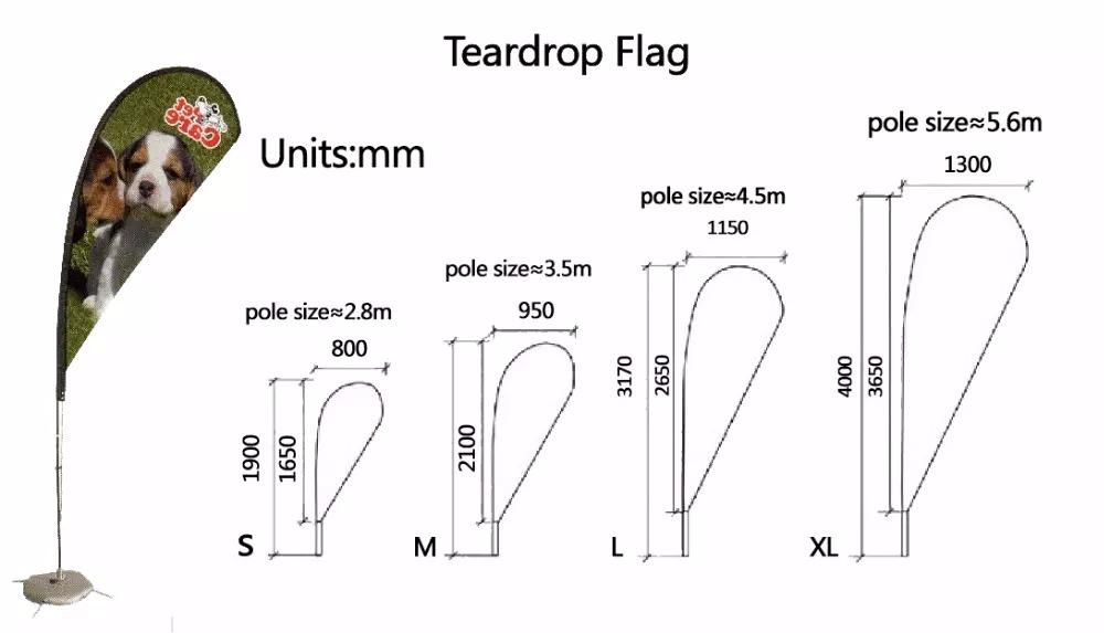 teardrop flag size
